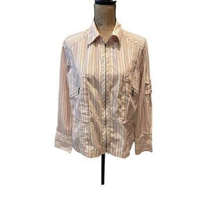 *3/$15 Bandolino Women's Striped Zippered Blouse Multicolor Size L Casual